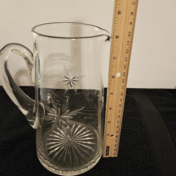 VTG. 1930sFostoria "Sunburst" Hand Blown Cut Crystal Etched Glass 48 oz. Pitcher - Picture 7 of 9
